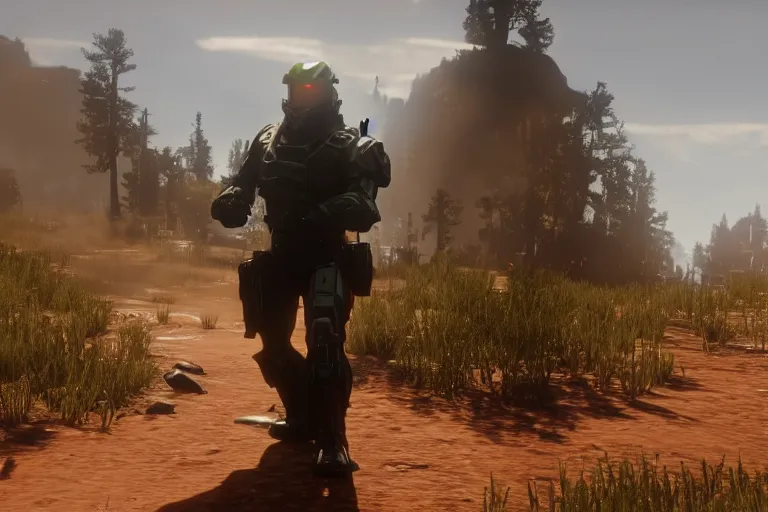 Prompt: master chief in red dead redemption 2