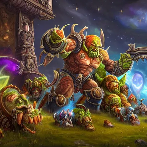 Image similar to an artistic depiction of the whole universe of world of warcraft, very detailed, high resolution, incredible art