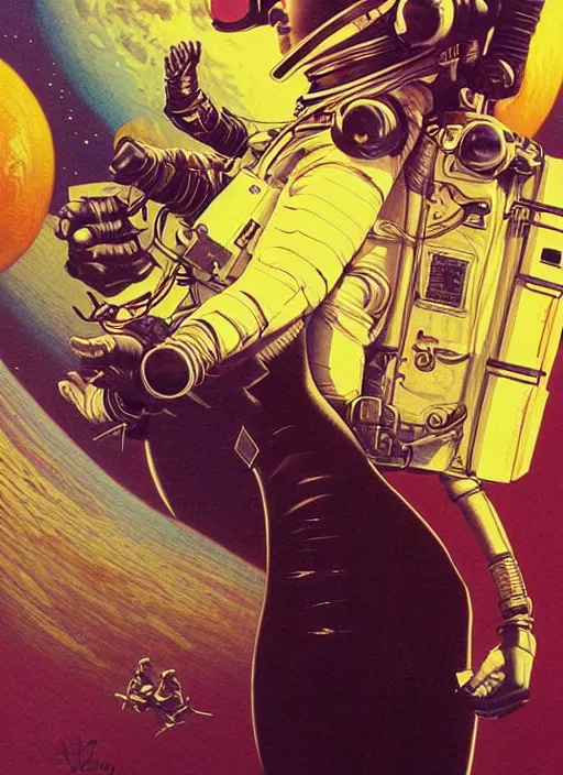 Prompt: meditating astronaut high details, intricate details, by vincent di fate, artgerm julie bell beeple, 1 9 8 0 s, inking, vintage 8 0 s print, screen print