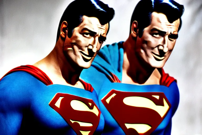 Image similar to rock hudson playing superman in, superhero, dynamic, 3 5 mm lens, heroic, studio lighting, in colour