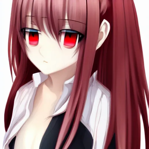 Image similar to whitehair red eyes two small horn on the head anime style anime girl