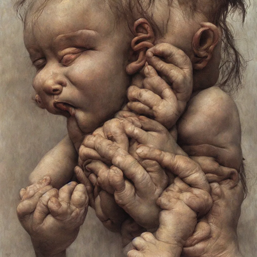 Prompt: high quality high detail painting by lucian freud and beksinski, keith thompson, hd, child crying, portriat,