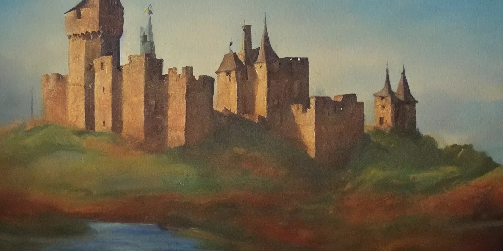 Prompt: an oil painting of a medieval castle by Linda Bergkvist, extremely beautiful, f/1.4