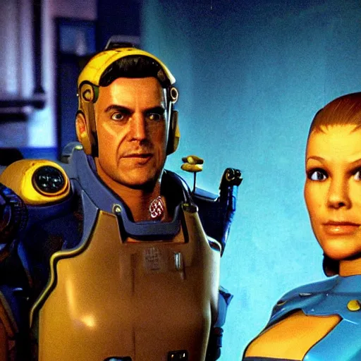 Image similar to still film from a star voyager episode, season 4, set in the bethesda game studios fallout universe.