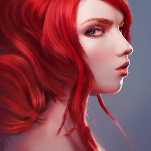 Image similar to a woman wearing a princess outfit, red hair, highly detailed, digital painting, artstation, concept art, smooth, sharp focus, illustration