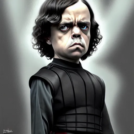 Image similar to peter dinklage as wednesday addams, digital painting, extremely detailed, 4 k, intricate, brush strokes, mark arian, artgerm, bastien lecouffe - deharme