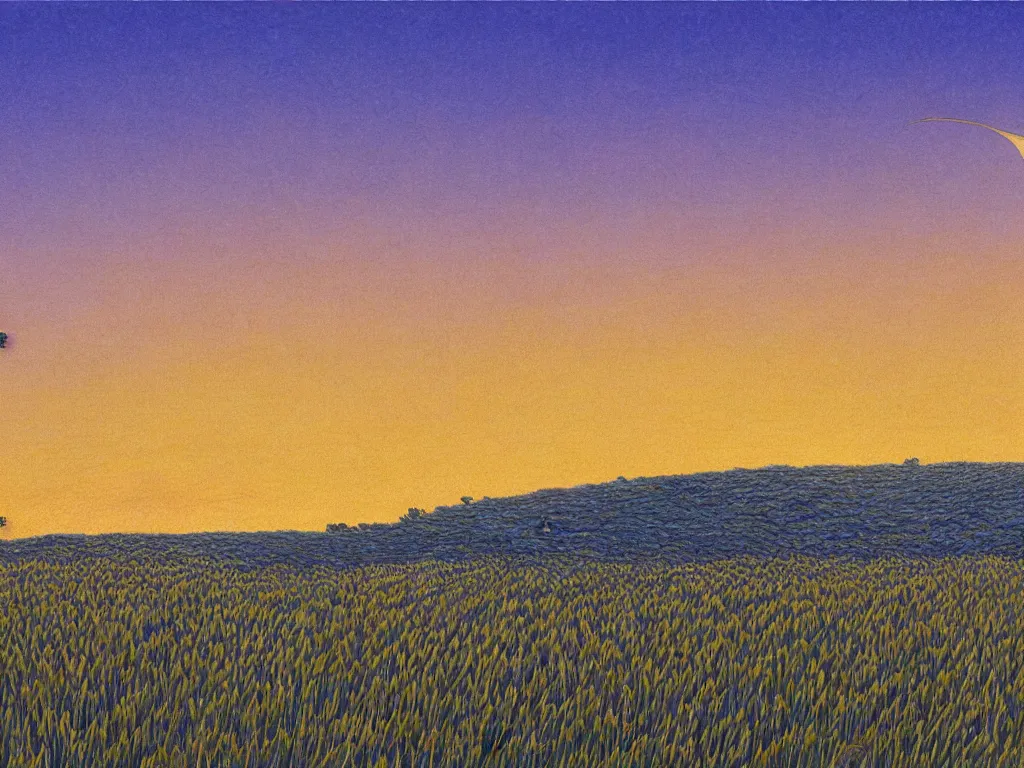 Image similar to sharp focus, breath taking beautiful, Aesthetically pleasing, gouache field of grain at sunset, digital concept art background by Hayao Miyazaki and Studio Ghibli, fine art, official media, high definition, illustration, ambient lighting, HDR, HD, UHD, 4K, 8K, cinematic, high quality scan, award winning, trending, featured, masterful, dynamic, energetic, lively, elegant, intricate, complex, highly detailed, Richly textured, Rich vivid Color, masterpiece.