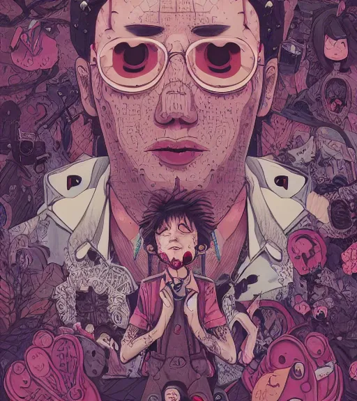 Prompt: portrait, nightmare anomalies, leaves with gangsters by miyazaki, violet and pink and white palette, illustration, kenneth blom, mental alchemy, james jean, pablo amaringo, naudline pierre, contemporary art, hyper detailed