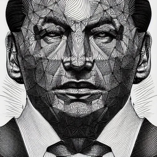 Prompt: Geometrically surreal Silvio Berlusconi extremely high detail, photorealistic, intricate line drawings, dotart, album art in the style of James Jean