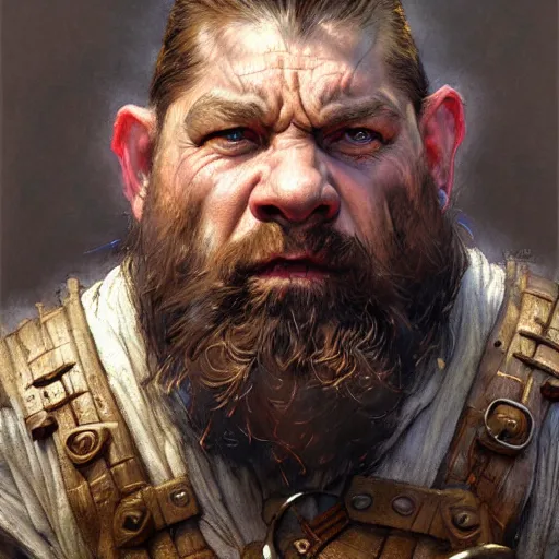 Prompt: highly detailed portrait of a dwarf peasant in the form of a tough male. d & d. art by donato giancola, eugene delacroix, ruan jia, carl larsson, peter mohrbacher. trending on artstation, intricate details, energetic composition, golden ratio, concept art, illustration, elegant art, global illuminaition