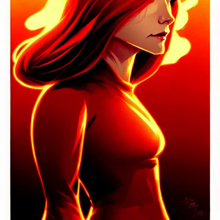 Image similar to style artgerm, joshua middleton, beautiful kristen bell with dark red dress, very long orange hair, symmetrical face, symmetrical eyes, fire powers fire swirling, detailed, volcano setting, cinematic lighting