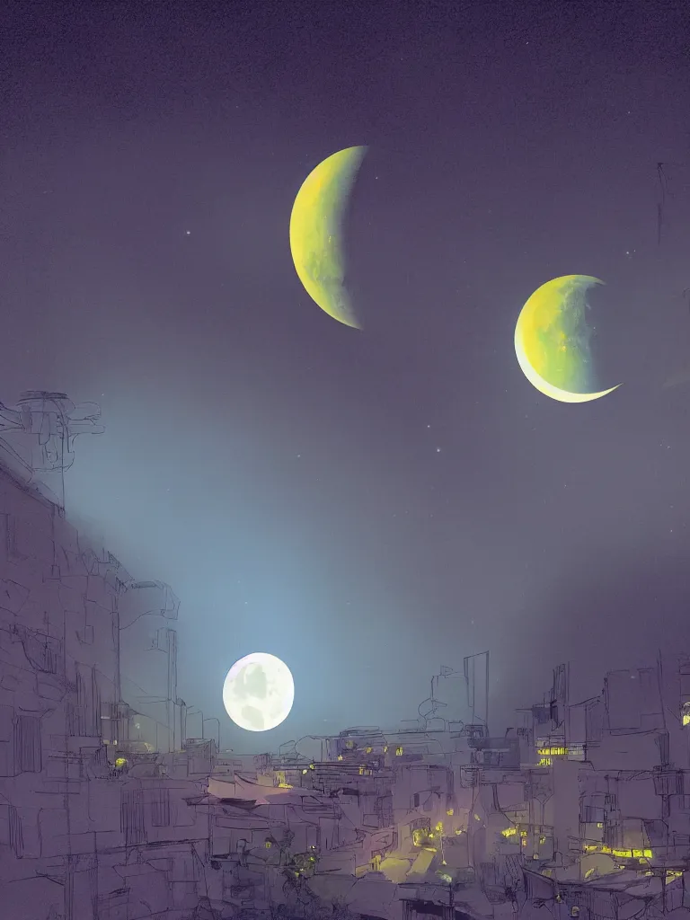 Image similar to neon moon seen through the bedroom window by disney concept artists, blunt borders, rule of thirds