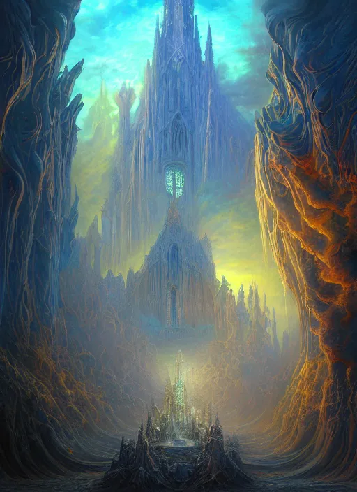 Prompt: Melting cathedral, extremly detailed digital painting, vibrant colors, in the style of Tomasz Alen Kopera and Fenghua Zhong and Peter Mohrbacher, mystical colors, rim light, beautiful lighting, 8k, stunning scene, raytracing, octane, trending on artstation