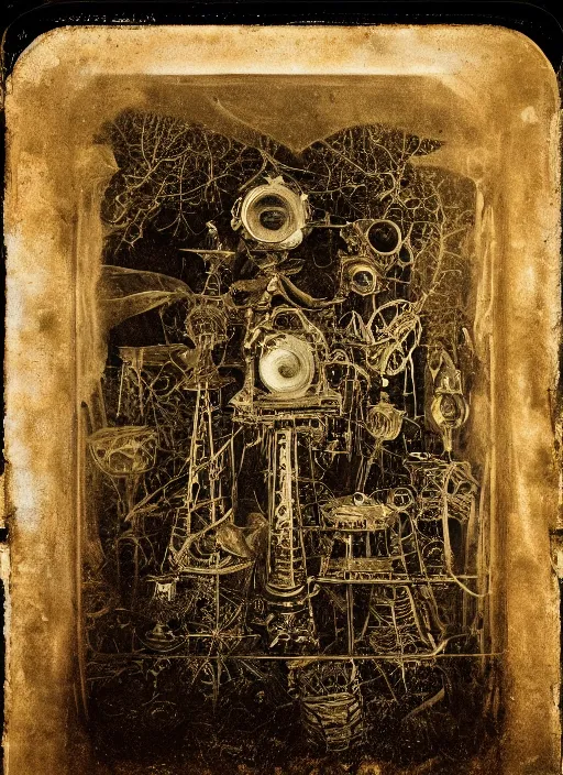 Prompt: old wetplate daguerreotype birth of and ending of time, fractal, intricate, elegant, highly detailed, parallax, leica, medium format, subsurface scattering, by jheronimus bosch and greg rutkowski and louis jacques mande daguerre