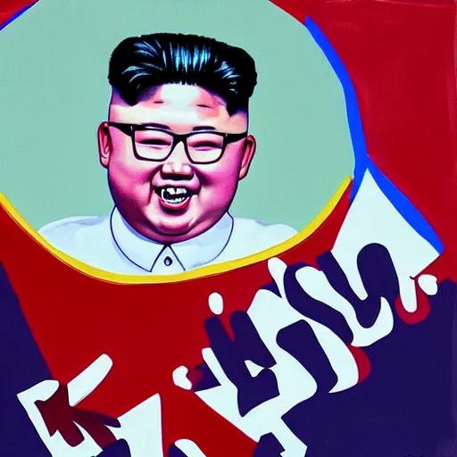 Prompt: kim jong un as k - pop idol dancing on the south korean k - pop stage, painting by john foster