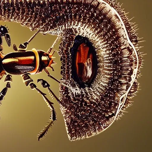 Image similar to complex intricate moving mechanism made of insects and bugs and beetles, electromechanical machine