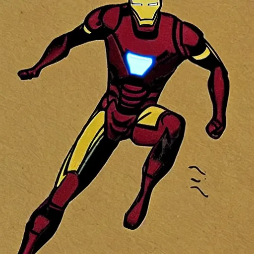 Image similar to prehistoric cave painting of iron man