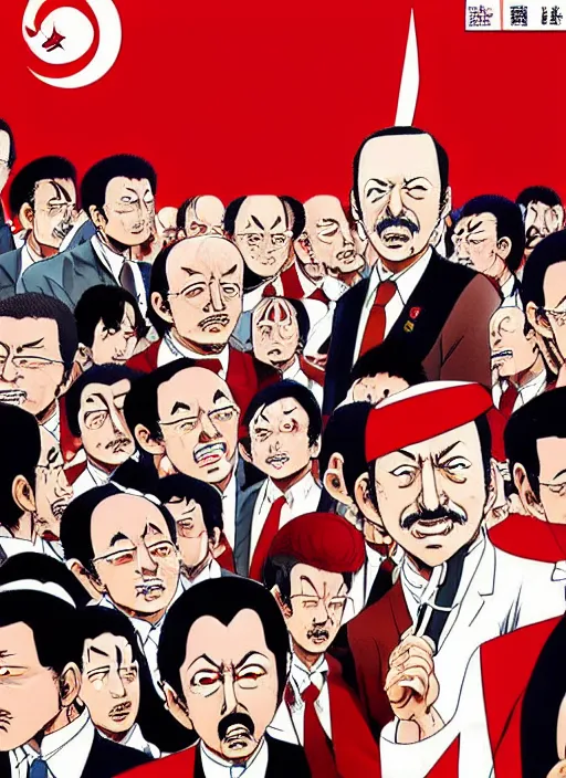 Prompt: recep tayyip erdogan manga, color, best scene, by katsuhiro otomo and hiroya oku and makoto yukimura