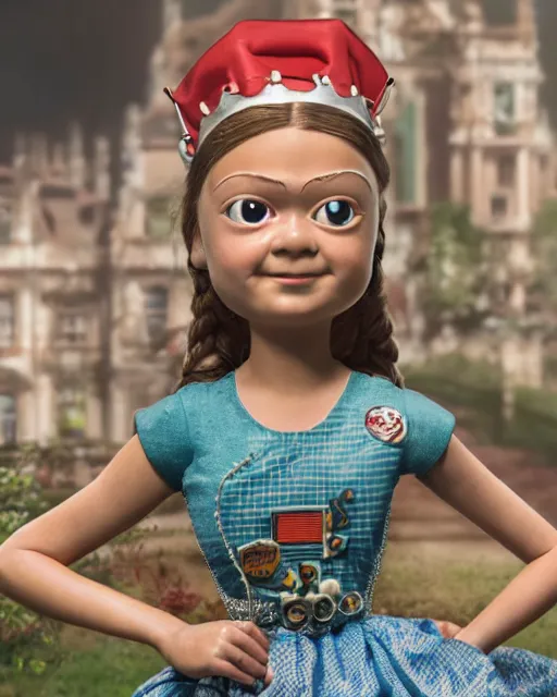 Prompt: closeup face profile portrait of greta thunberg as a tin toy 1 9 5 0 s prom queen, bikini, depth of field, zeiss lens, detailed and intricate environment, fashion photoshoot by nicoletta ceccoli, mark ryden, lostfish, breathtaking, 8 k resolution, artistic, hyperrealistic, octane render