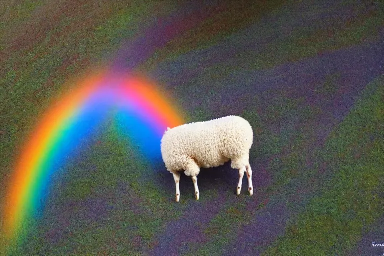 Prompt: a photo of a rainbow sheep