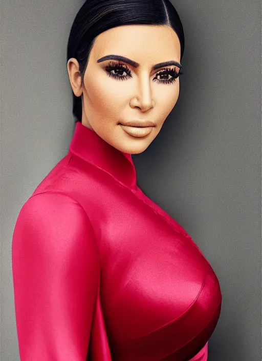 Image similar to portrait of kim kardashian wearing ao dai, by charlotte grimm, studio light, detailed face, canon eos c 3 0 0, ƒ 1. 8, 3 5 mm, 8 k, medium - format print, half body shot