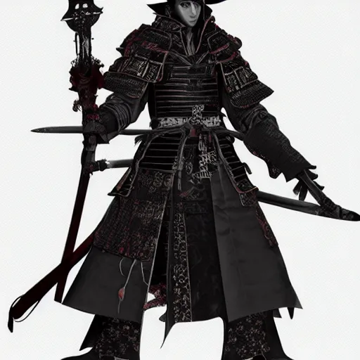 Image similar to Concept art of Male Victorian Gothic Samurai, hd, intricate, bloodborne, 8k, digital art