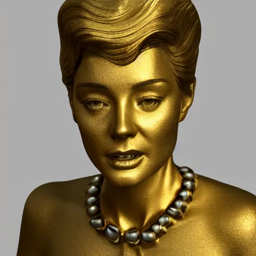 Prompt: portrait of hepburn gold statue reflect chrome, 8 k uhd, unreal engine, octane render in the artstyle of finnian macmanus, john park and greg rutkowski