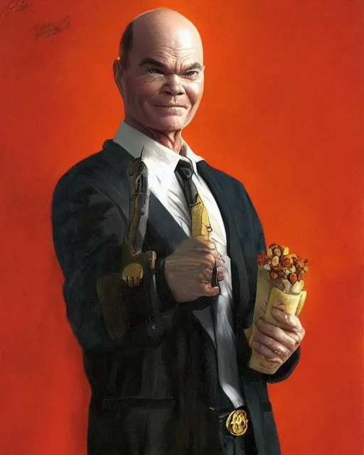 Image similar to Red Forman, Batman portrayed by Red Forman, digital art, trending on artstation oil on canvas by J. C. Leyendecker and Edmund Blair Leighton and Charlie Bowater octane render