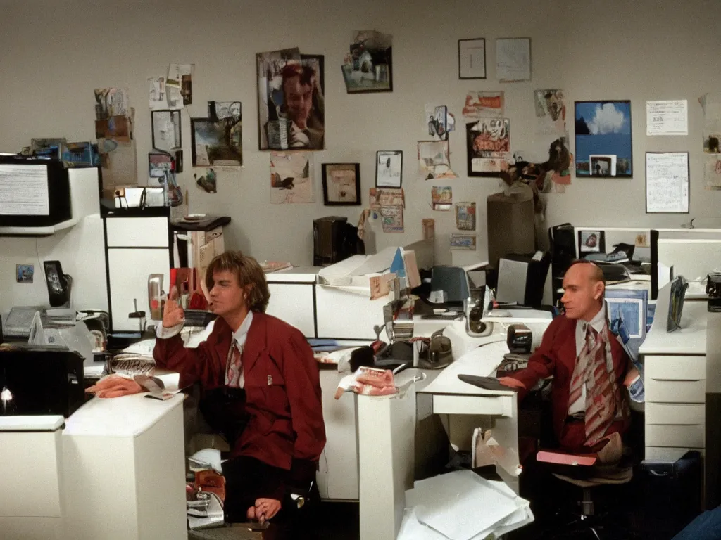 Image similar to bob of twin peaks in 9 0 s cubicle office