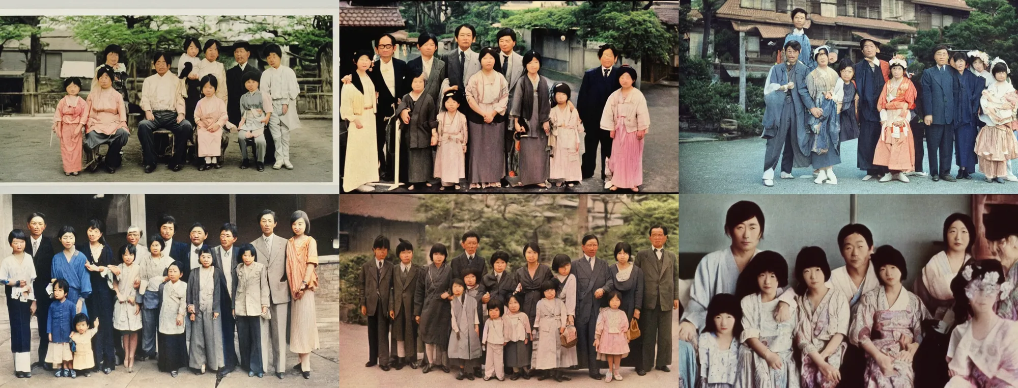 Prompt: full color still of a family photo in 1920 Yokohama, 150mm lens by Akira Kurosawa, 1980 cinematography