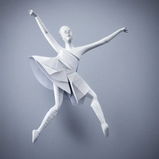 Image similar to origami dancer in white paper, 3 d render, ultra - detailed, on white background, studio shot