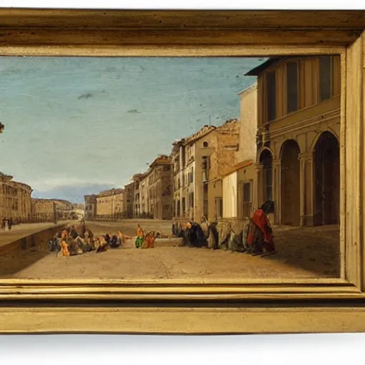 Prompt: the view down a street, buildings in rome by girolamo da catignola and martinus rørbye