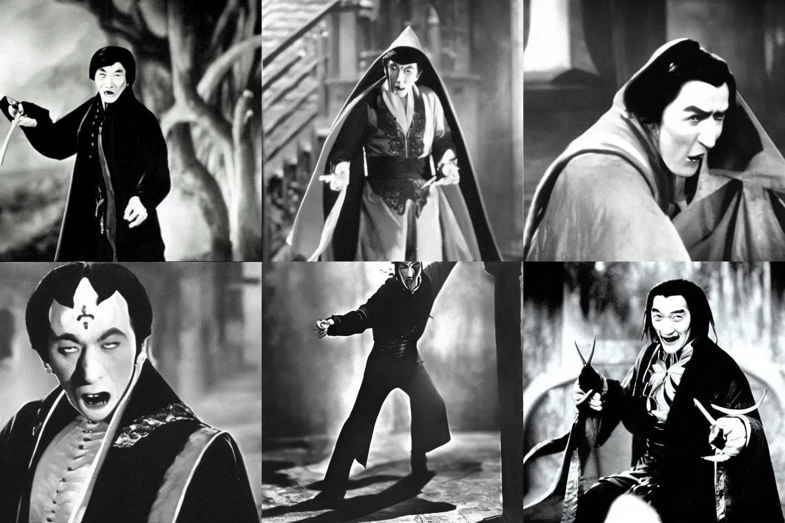 Prompt: film still of jackie chan as dracula in dracula ( 1 9 3 1 )