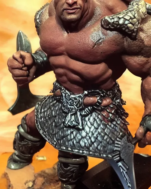 Image similar to close up shot of dwayne johnson with battle axe, dnd, high fantasy. royo, artgem, wlop