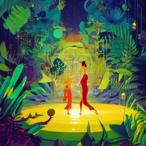 Image similar to disco diffusion painting of the jungle by victo ngai and malika favre, by rhads, makoto shinkai, madgwick, masterpiece, contest award winner