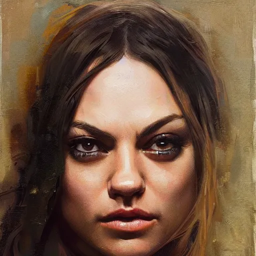 Prompt: mila kunis by Sandra Chevrier by Richard Schmid by Jeremy Lipking by moebius by atey ghailan