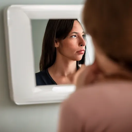 Image similar to a woman looking in the mirror