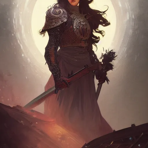 Prompt: A portrait of A female knight by greg rutkowski and alphonse mucha,In style of digital art illustration.Dark Fantasy.darksouls.hyper detailed,smooth, sharp focus,trending on artstation,4k