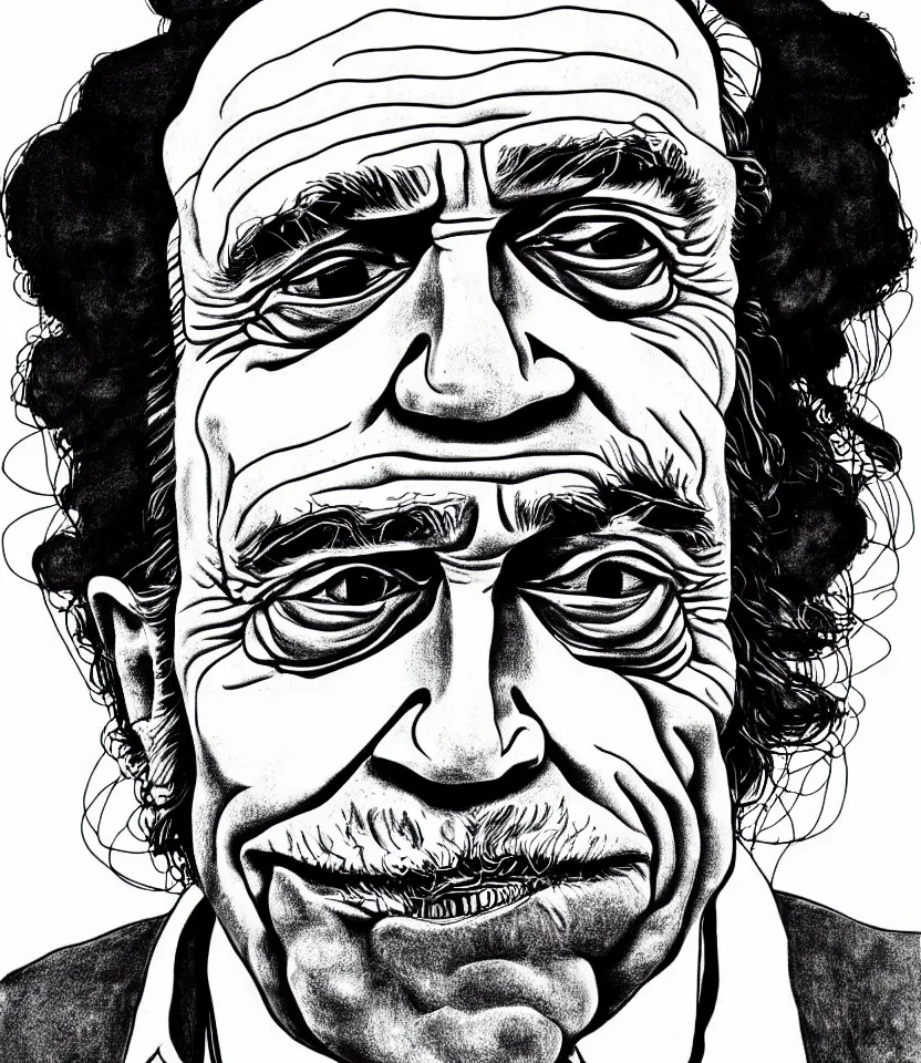 Image similar to detailed line art portrait of charles bukowski, inspired by egon schiele. caricatural, minimalist, bold contour lines, musicality, soft twirls curls and curves, confident personality, raw emotion
