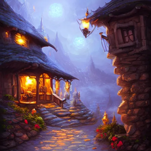 Prompt: a highly detailed fantasy digital art trending on artstation by andreas rocha of a house made of swiss cheese