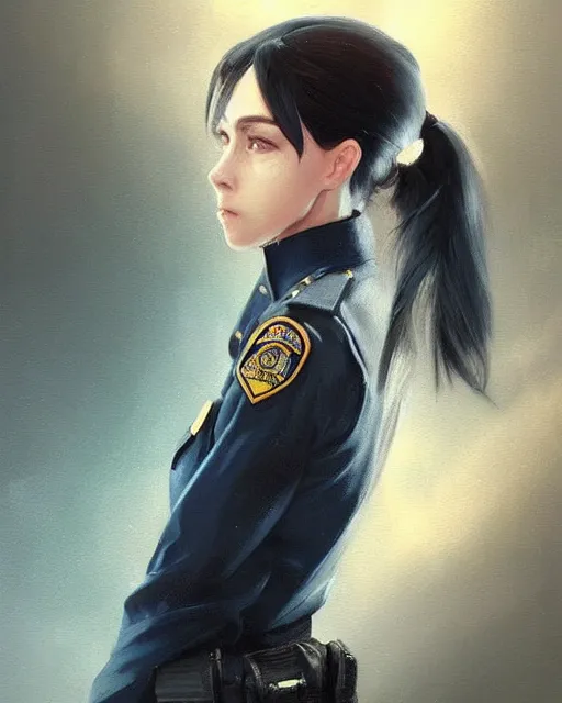 Image similar to Hyper realistic painting of a beautiful girl in a police uniform, hyper detailed, anime, by greg rutkowski, trending on artstation