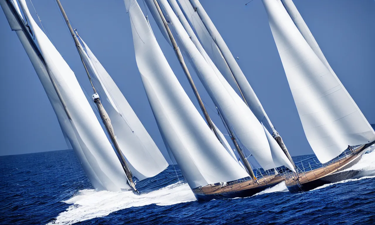 Prompt: sailing yacht at open sea by national geographic blue earth, high speed photography, dramatic camera angle, close up, low camera angle, award winning photography