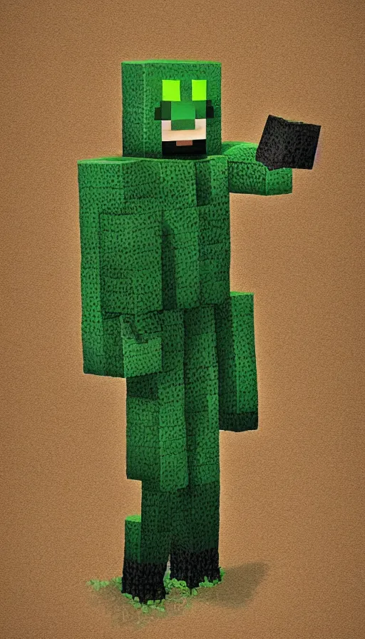 Image similar to real life minecraft creeper full body portrait by ed binkley, realistic