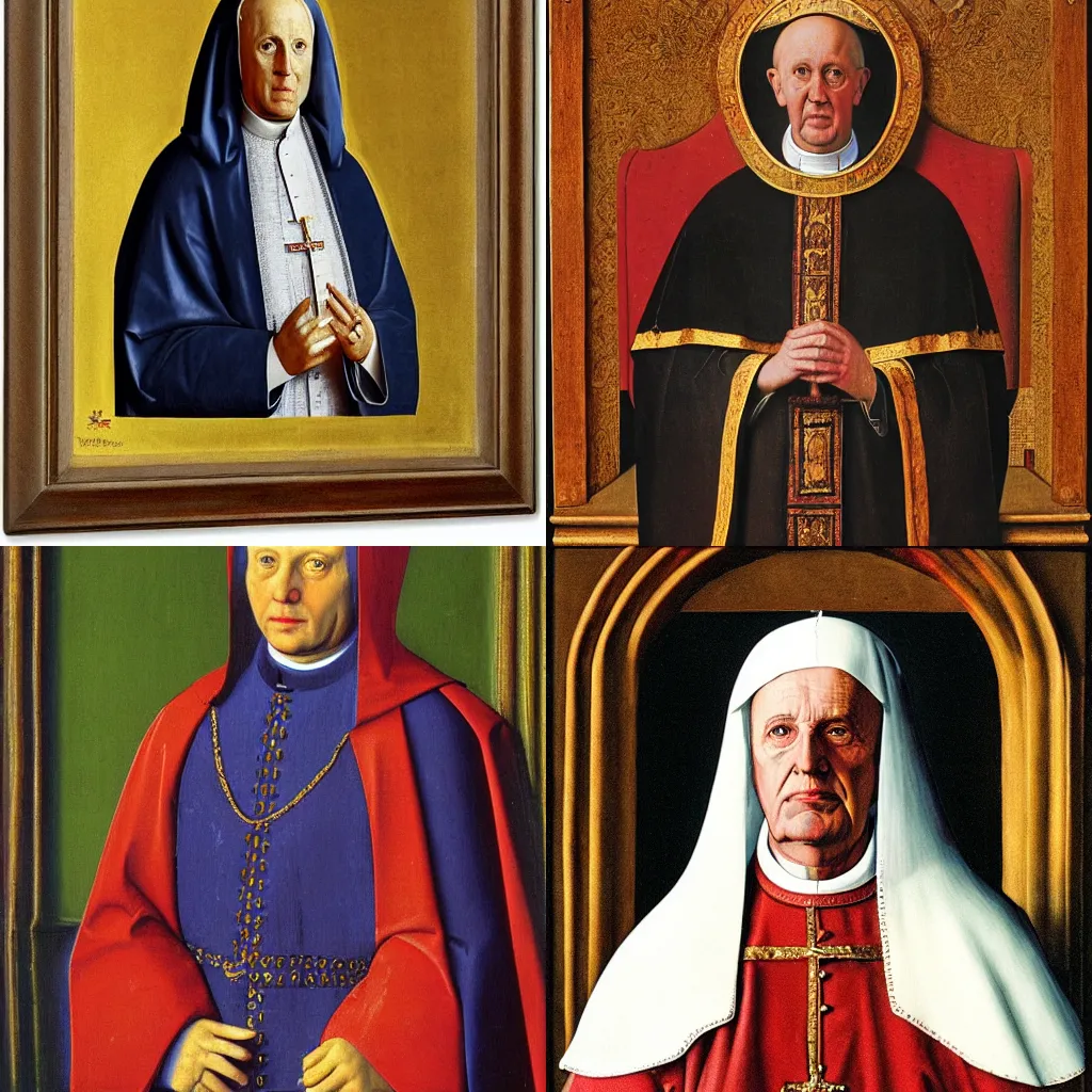 Prompt: painting of the pope, by Van Eyck