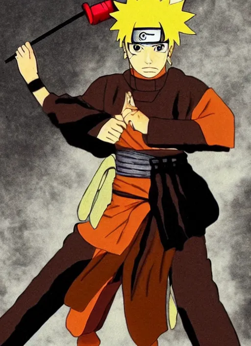 Prompt: old photo of Naruto as a samurai