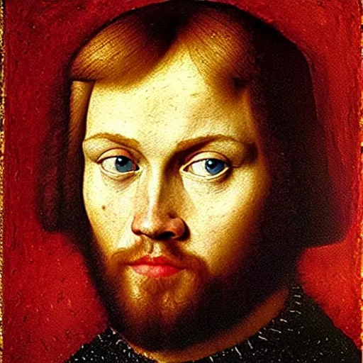 Image similar to portrait of the son of joel egerton health ledger christ pratt leonardo dicaprio, oil painting by jan van eyck, northern renaissance art, oil on canvas, wet - on - wet technique, realistic, expressive emotions, intricate textures, illusionistic detail