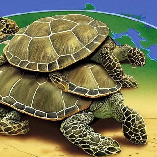 Image similar to a stack of turtles beneath a flat earth