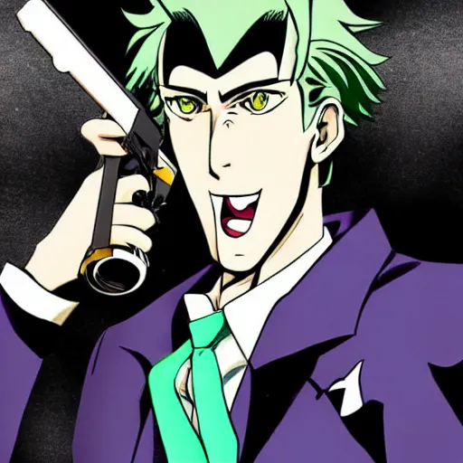 Prompt: kira yoshikage with a gun, high quality anime art