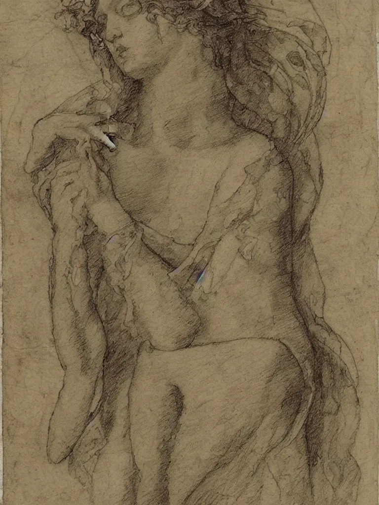 Image similar to sketch, study of a fairy, in the style of leonardo da vinci, with written notes, annotations,