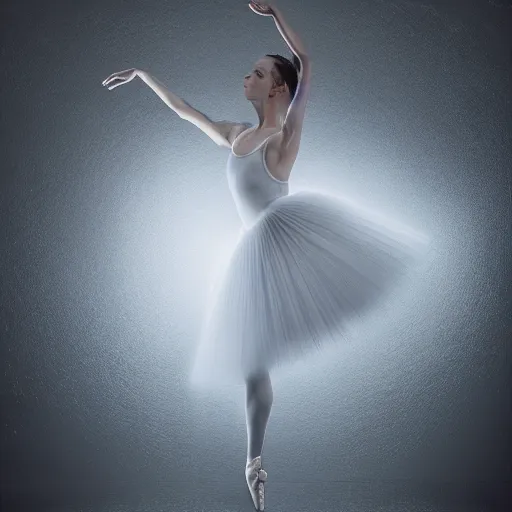 Image similar to full body pose, hyperrealistic photograph of ballerina dim volumetric lighting, 8 k, octane beautifully detailed render, extremely hyper detailed, intricate, epic composition, cinematic lighting, masterpiece, trending on artstation, very very detailed, stunning, hdr, smooth, sharp focus, high resolution, award, winning photo, dslr, 5 0 mm